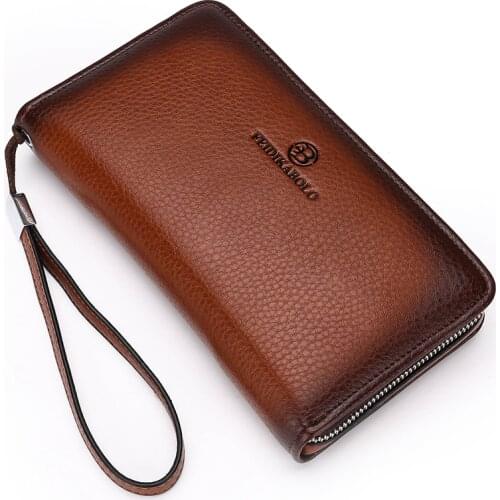 Luxury Business Long Men Wallets PU Leather Clutch Purse Men Handy Bag Carteira Masculina Brown Black Double Zipper Large Wallet
