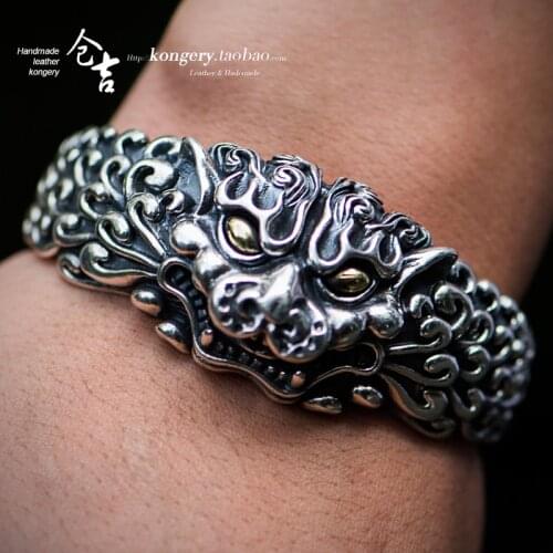 925 silver carving brave brave brave brave Chinese wind retro silver bracelet bracelet