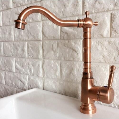 Antique Red Copper Kitchen Sink Faucet Swivel Spout Washbasin Faucets Cold and Hot Water Mixer Bathroom Taps Deck Mounted lnf399