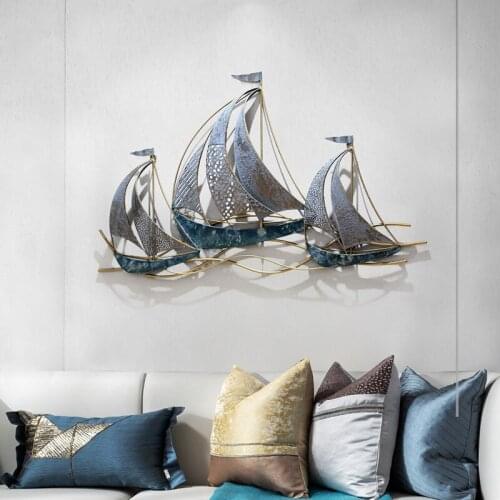 Mediterranean Room decor aesthetic creative 3D sailing Wall stickers Modern Home decor Wrought Iron home decoration wall hanging