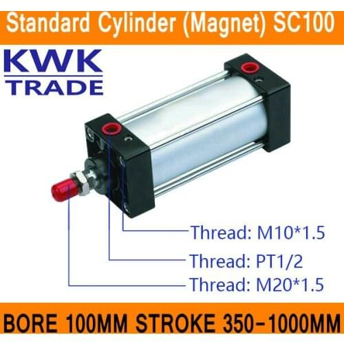 SC100 Standard Air Cylinders Valve Magnet Bore 100mm Strock 350mm to 1000mm Stroke Single Rod Double Acting Pneumatic Cylinder
