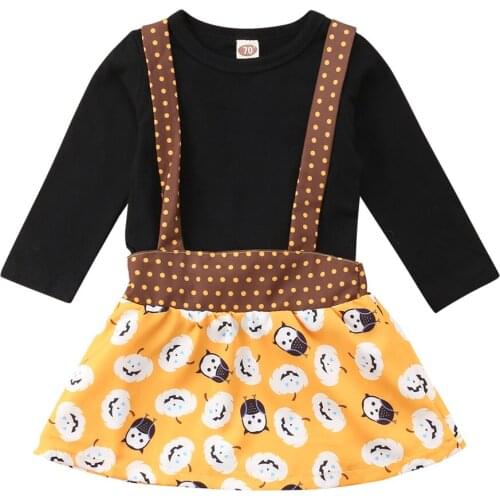 Toddler Baby Kid Girl Long Sleeve Tops+Halloween Strap Tutu Dress Outfits Children Clothing Set
