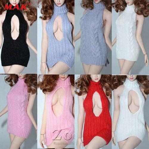 1/6 Scale Knitting Sweater Dress Short Skirt Bare Shoulders Open Chest/Normal For 12-inch Large Breasts Figure Body