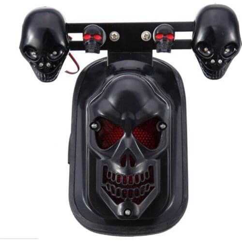 Universal Black Motorcycle Skull Turn Signal Rear Brake Tail Light For Harley Bobber Honda Yamaha