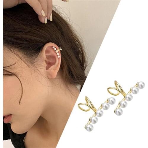 Female Exquisite Ear Cuffs Non Pierced Clip On Faux Imitation Pearls Ear Bone Clips Curved Jewelry Fashion Accessory for Women 2