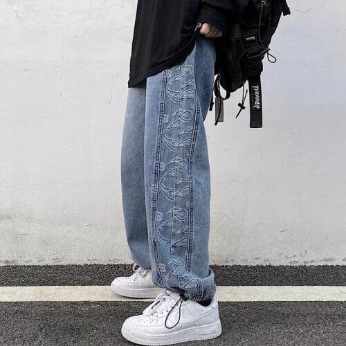 Spring Summer Ladies Retro Harajuku Wide-leg Jeans 2021 New Casual Fashion Loose Korean Style Embroidered Trousers