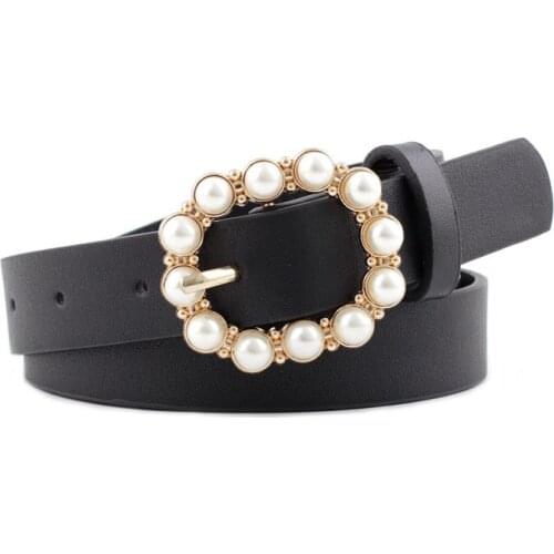 Women PU Leather Pearl Pin Buckle Belt Leisure Ladies High Quality Waist Belt Wild Dress Jeans Decorative Female Waistband Z15