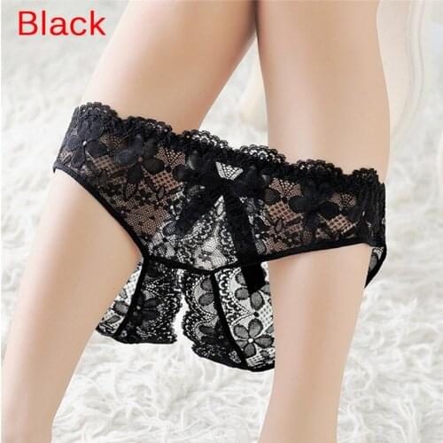 Erotic Transparent Lingerie Sexy Lingerie Underwear Women Bow Lace Briefs Low Waist Open Crotch Solid Sexy Panties