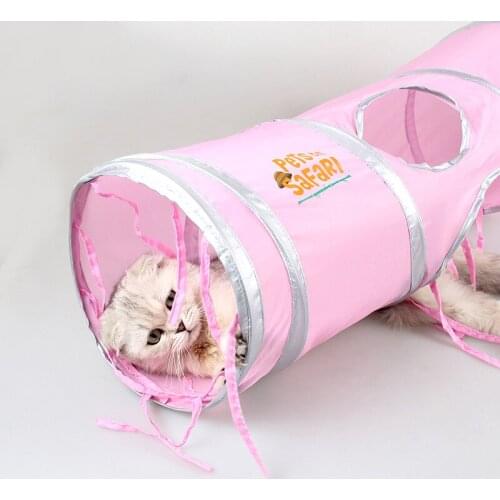 1pc Blue Pink Single I Shape Foldable Stitchable Durable Small Dog Puppy Cat Toy Tubes Tunnels Pet Cage House Bed Toy