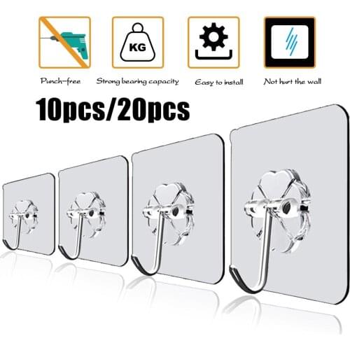 10pcs/20pcs Transparent Strong Self Adhesive Door Wall Hangers Hooks Suction Heavy Load Rack Cup Sucker Without Nails