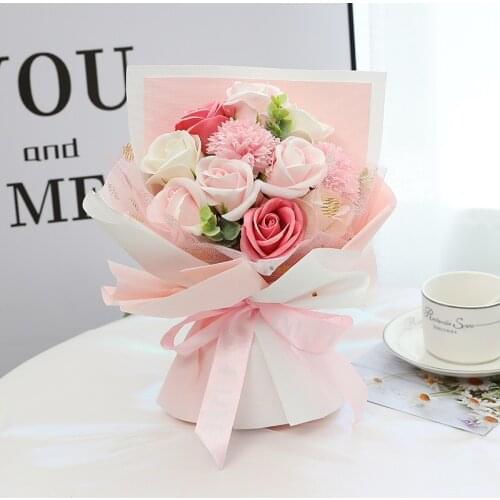 11pcs Creative Scented Artificial Soap Flowers Rose Bouquet Gift Bags Valentines Day Birthday Gift Bridal Bouquet Wedding Decor