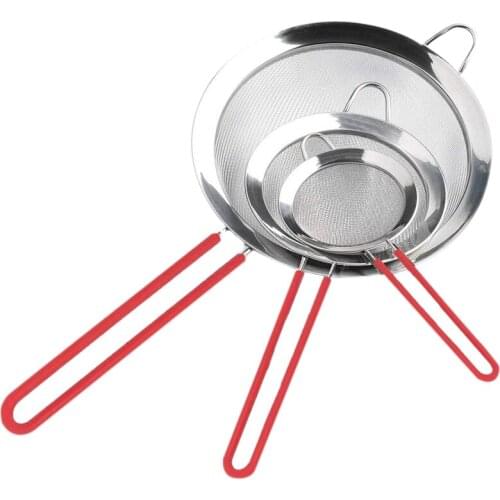 3 Fine Mesh Stainless Steel Strainers Colander With Slicone Handle - Food Strainer and Sieve - Best for Kitchen, Quinoa, Spaghet