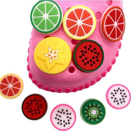 50PCS Wholesale Mix Cartoon Fruit Icon Shoes Charms PVC Lemon Pitaya Croc Jibz Decoration Wristband Backpack Accessories