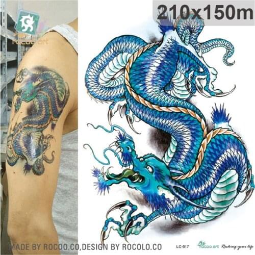 Body Art waterproof temporary tatoo paper for boy men color domineering Dragon arm pattern large arm flash tattoo sticker LC2817