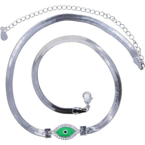 Gold Silver Color Green Enamel AAA CZ Zircon Lucky Evil Eye Choker Cuban Miami Link Chain Eyes Charm Necklace Women Jewelry