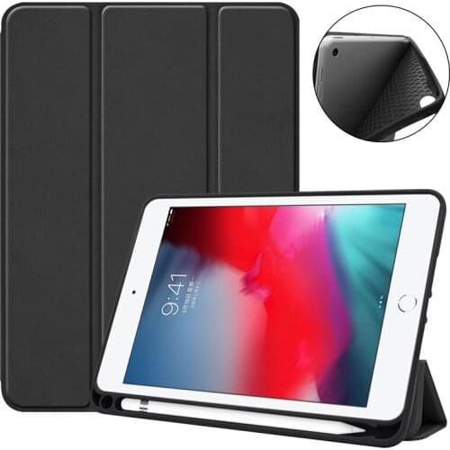 Business Smart Cover For iPad mini4 mini5 2019 7.9 inch Folding PU Leather Soft TPU Flip Stand Back Cover with Pencil Holder