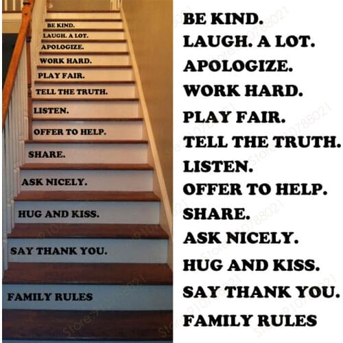 Quotes of Family Rules Decals for Staircase Vinyl Home Decor Stairs Stairway Sticker Interior Decoration Houseware Words S352