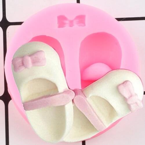 Baby Shoes Silicone Mold Bow Cupcake Topper Fondant Mould Candy Resin Clay Molds Chocolate Cake Decorating Tools