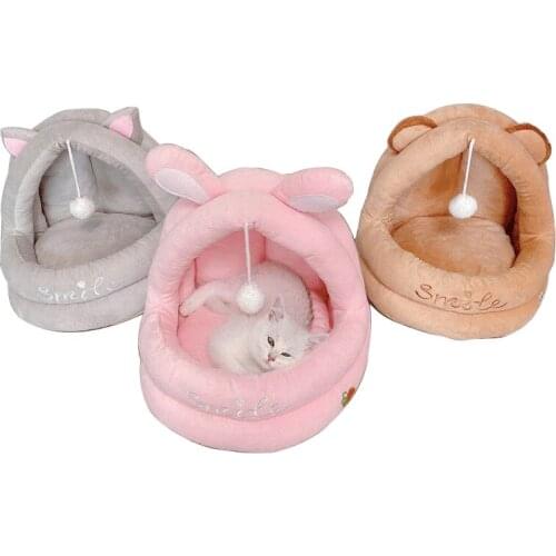 Cute Dog House With Mat Cartoon Animal Cat Litter Cave Nest Puppy Kennels For Small Medium Dogs Cats Pet Warm Dog Sleeping Bed