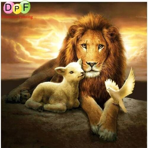 DPF 5D Diy Diamond Painting Cross Stitch Embroidery Mosaic animal "lion" Full Square/Round Drill Home Decor Wall Painting