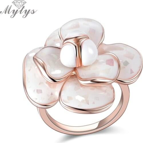 Mytys Enamel Cocktail Ring Lady Jewelry Accessories US 4sizes flower ring Free GIFT Box R681
