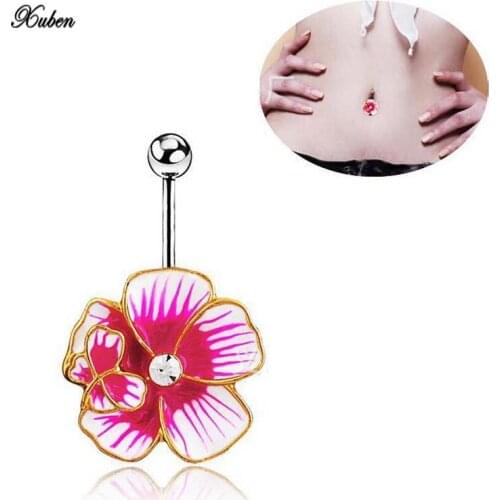 Luxury Enamel Flower Butterfly Belly Button Body Jewelry Piercing Navel Ring Percing Pirsing Sexy