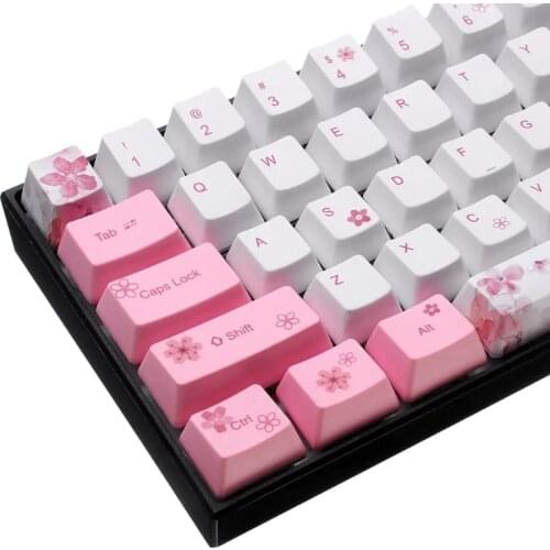 H7JA Keycaps PBT Dye Sublimation Upgrade 71 Keycap Set OEM Profile for cherry Mx Gateron Kailh Switch Cherry Blossom Keycap