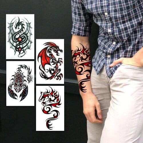 Fire Dragon Fake Temporary Tattoos For Men Women Scorpion King Tattoo Creative Geometric Totem Waterproof Tatoos Hands Waist Arm
