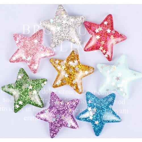 Glitter Bling Star Resin Cabochons 20pcs 32mm Flatback Patch Sticker Embellishments Scrapbooking Hair Jewelry Clip Hairpin DIY