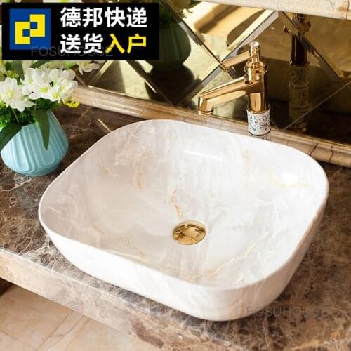 Ceramic Bathroom Sink Tabletop Wash Basin Household Square European Style Art Basin Bathroom Washbasin Bathroom Sinks
