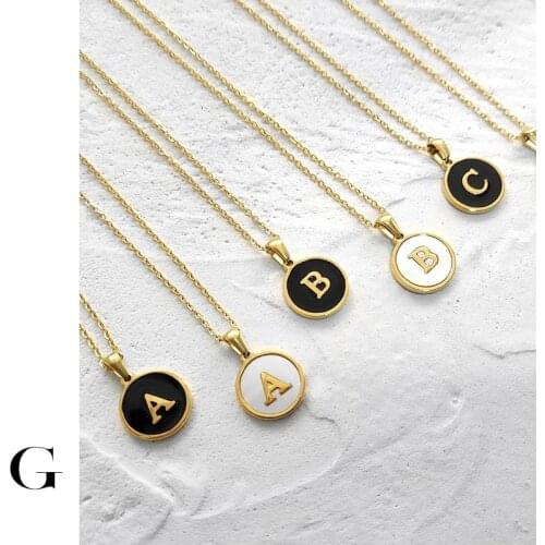 GHIDBK Hot Sale Street Style Stainless Steel White Black Shell A-Z Alphabets Initials Pendant Chokers Necklaces Women Jewelry