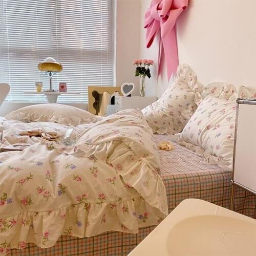 Floral Ruffle Bedding Set king size soft lovely girl room decoration Quilt Set sheet set fitted sheet