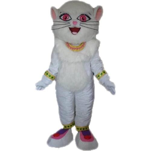 Cute White Cat Mascot Costume Full Body Adult Fancy Dress Life Size Cat Cosplay Suit Custom Made Animal Mascots
