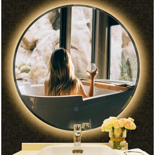 Round Wall Mounted Bathroom Mirror Anti-fog LED Bath Mirror Makeup Mirror Cosmetic Mirror Wall Mirrors Touch Dimming Mirrors HWC