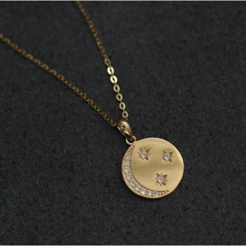 LouLeur 925 Sterling Silver Necklace Golden Moon Star Round Card Pendant Necklace For Fashion Simple Women Silver 925 Jewelry
