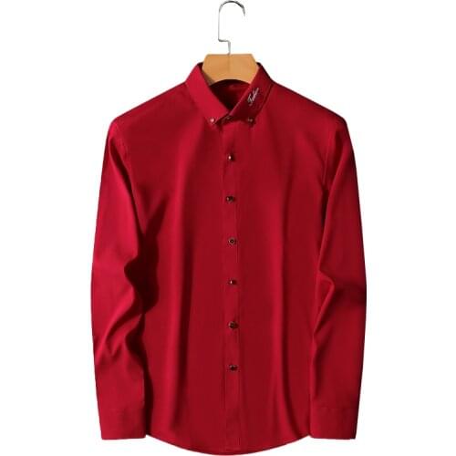 Mens New Boss Embroidery White Long Sleeve Shirt Classic Business Office Design Casual Work Jacket High-quality Mens Clothing