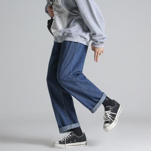 Man Casual Jean Pants Trousers Korean Straight Jeans for Men 2021 Solid Color Mens Vintage Denim Pants Streetwear
