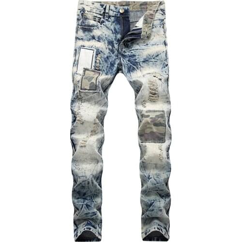 New Spring Original Mens male man casual Ripped Jeans Straight Loose Large Size Korean Trend Slim Patch Beggar Pants trousers