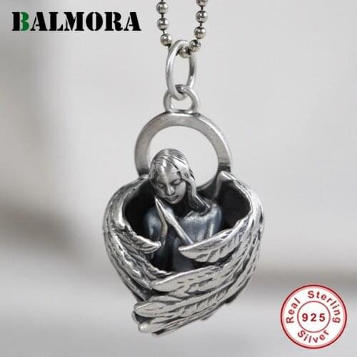 BALMORA Real 100% 925 Pure Silver Angel Wing Pendant For Women Men Hanging Pendant Thai Silver Jewelry Decoration Without Chain