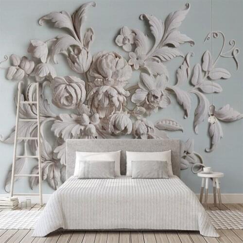 Custom 3D Mural Embossed Beautiful European Peony Flower 3D Wallpaper Living Room Bedroom Background Wall Home Decoration Fresco