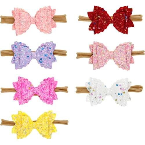 1PCS Newborn Toddler Handmade Bow Tie Headband Sequin Bows Shining Nylon Elastic Hair Bands Cute Baby Girls Hair Accessories