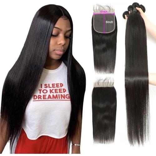 Straight Bundles With Closure 32 36 38 40 inch Brazilian Hair Weave Bundles With Closure Human Hair Bundles And 6x6 Lace Closure