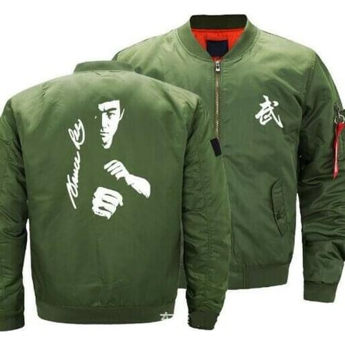 S-5XL New Men Bruce Lee Flight Jacket Print Mens Baseball Uniform Coat Warm Winter Thick 3Colors Plus Size