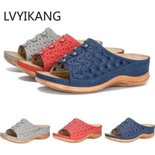 Summer Women Slippers Rome Retro Casual Shoes Thick Bottom Wedge Open Toe Women Sandals Beach Slip On Slides Female