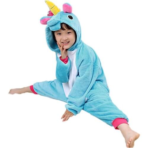 Cute kids onesie pajamas cartoon unicorn flannel soft pajamas for 3-10years children boys girls thick warm sleepwear clothing