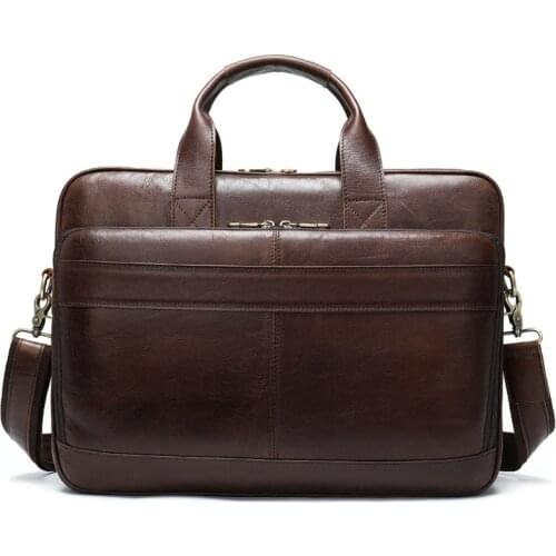 15.6 Inch New Bag Mens Computer Shoulder Bag Messenger Handbag Mens Leather Business Briefcase Cowhide Bag