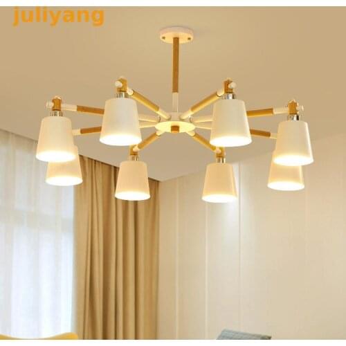 Creative simple 3/6/8 head solid wood LED chandelier lamp for living room white black ceiling chandeliers lighting