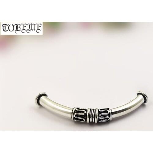Handmade Thai 925 Silver Tube Bead Sterling Curved Tube Bead Longevity Symbol DIY Bracelet Bead Good Luck Jewelry Findings