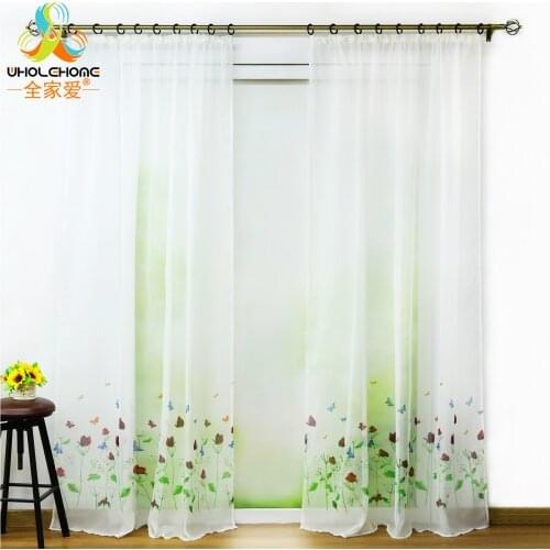 Tulle Curtain Floral Printed Sheer Window Treatment Pull Pleated Ring Types For Living Room Drapes Voile Screening Panel 1 PCS