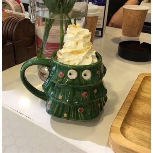 Fun Big Eyes Cartoon Plant Shaped Ceramic Milk Mug High Capacity Coffee Cup